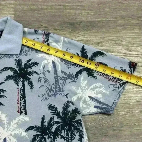Ralph Lauren Chaps Hawaiian Shirt Mens Large Blue Floral Tropical Button Up Camp - Picture 10 of 13